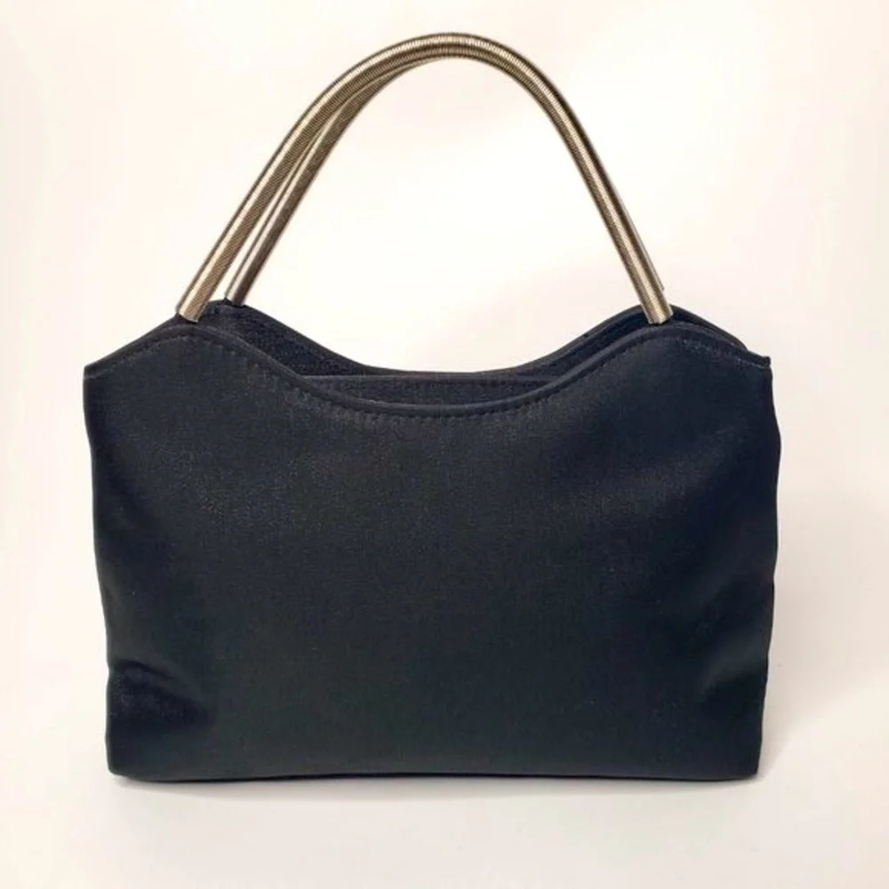 Black Metallic Fabric Spring Style Metal Handle‎ Handbag Purse